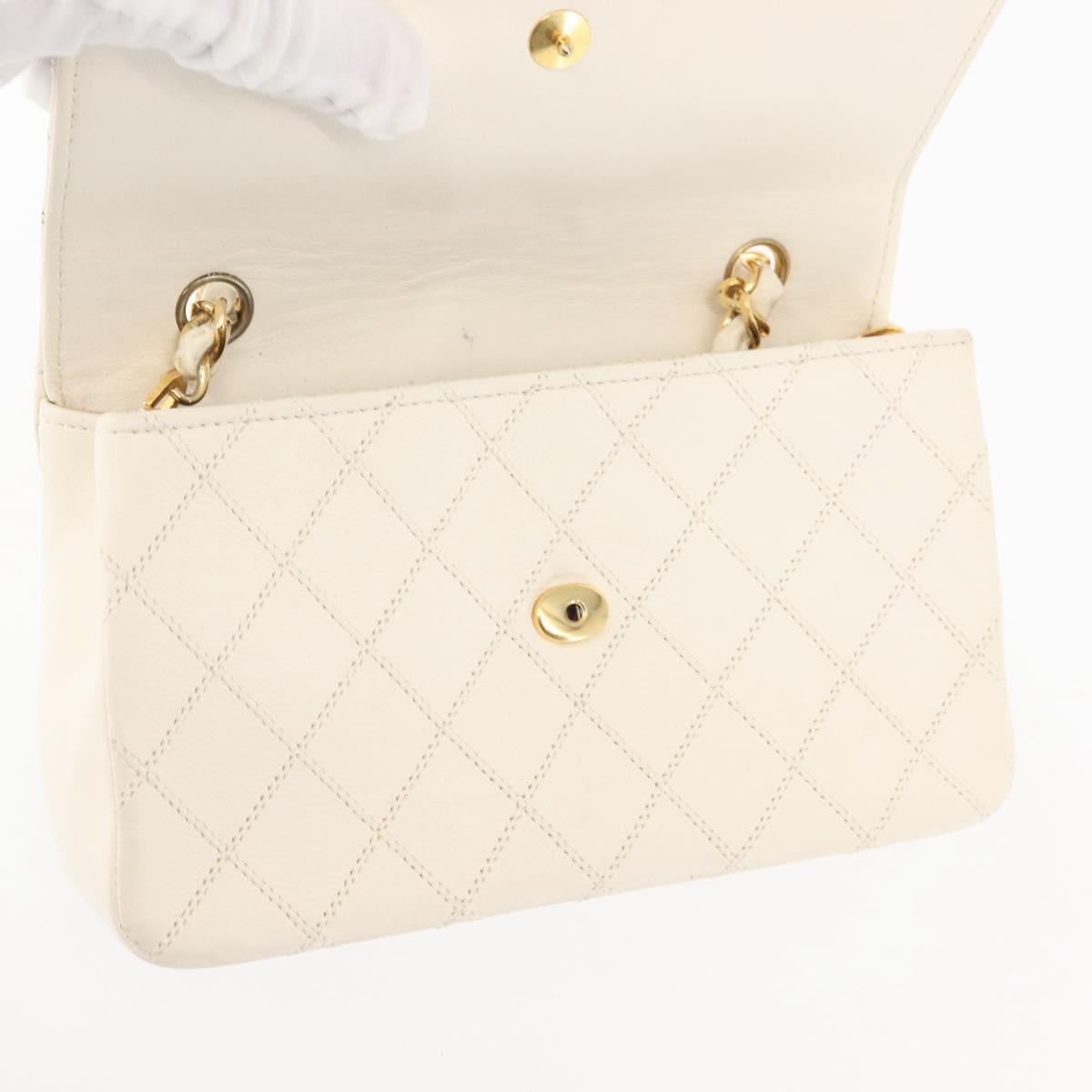 CHANEL Chain Bicolore Shoulder Bag Lamb Skin White Gold CC Auth 144923