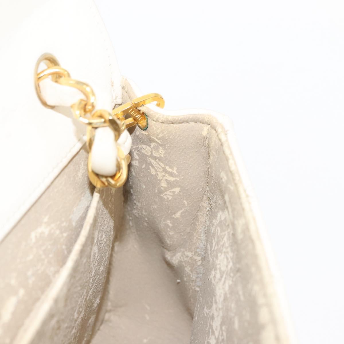 CHANEL Chain Bicolore Shoulder Bag Lamb Skin White Gold CC Auth 144923