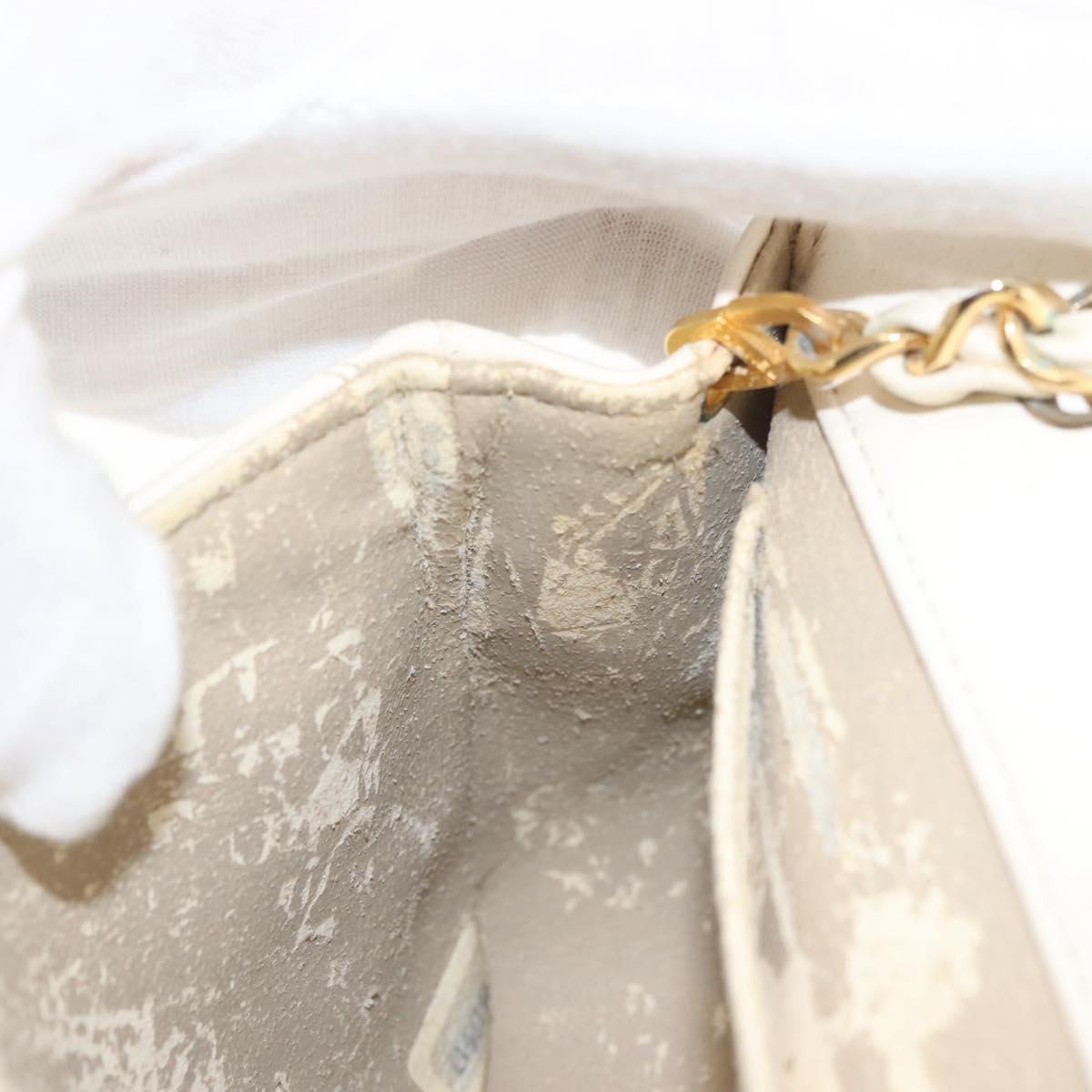 CHANEL Chain Bicolore Shoulder Bag Lamb Skin White Gold CC Auth 144923