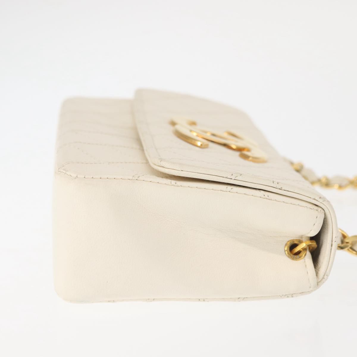 CHANEL Chain Bicolore Shoulder Bag Lamb Skin White Gold CC Auth 144923