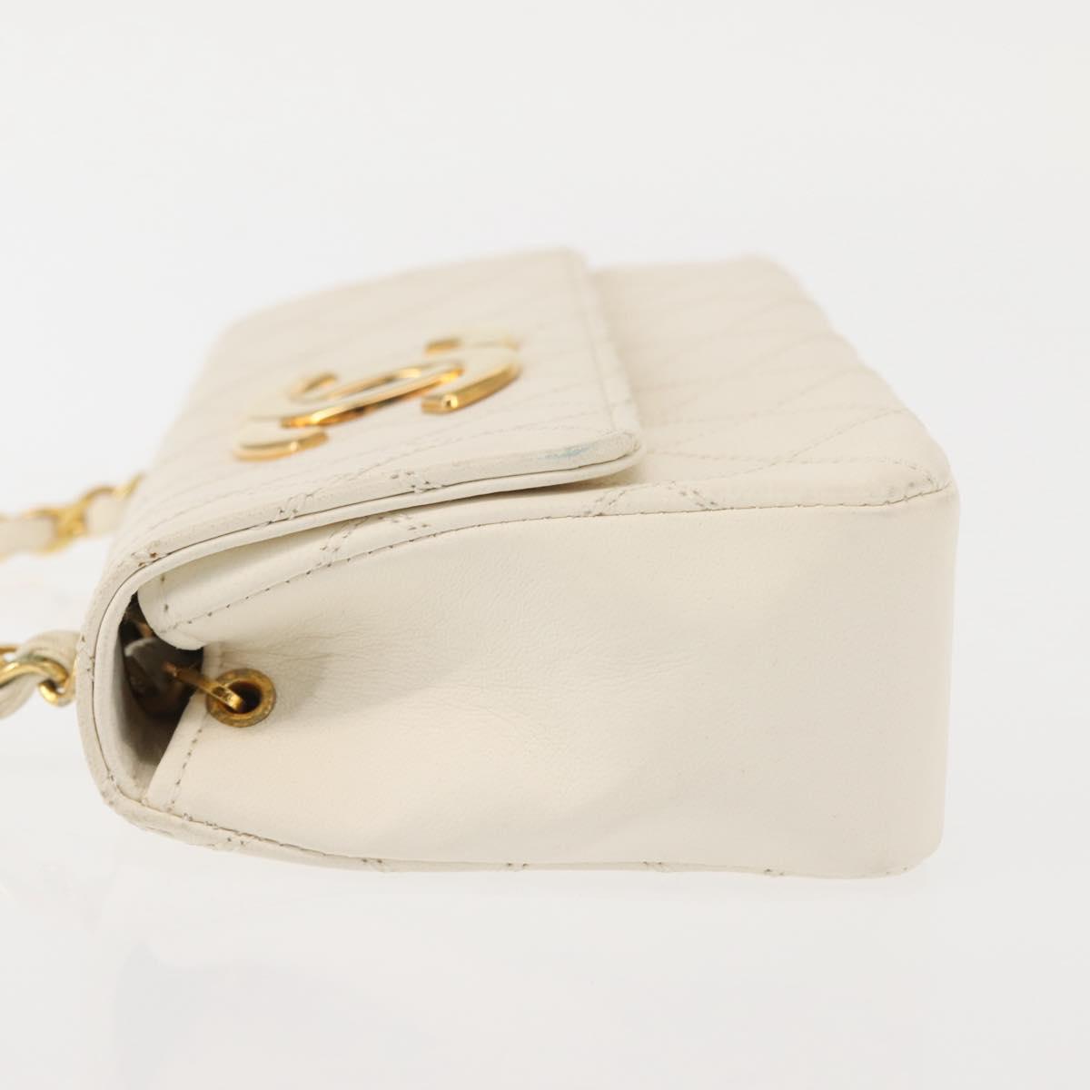 CHANEL Chain Bicolore Shoulder Bag Lamb Skin White Gold CC Auth 144923