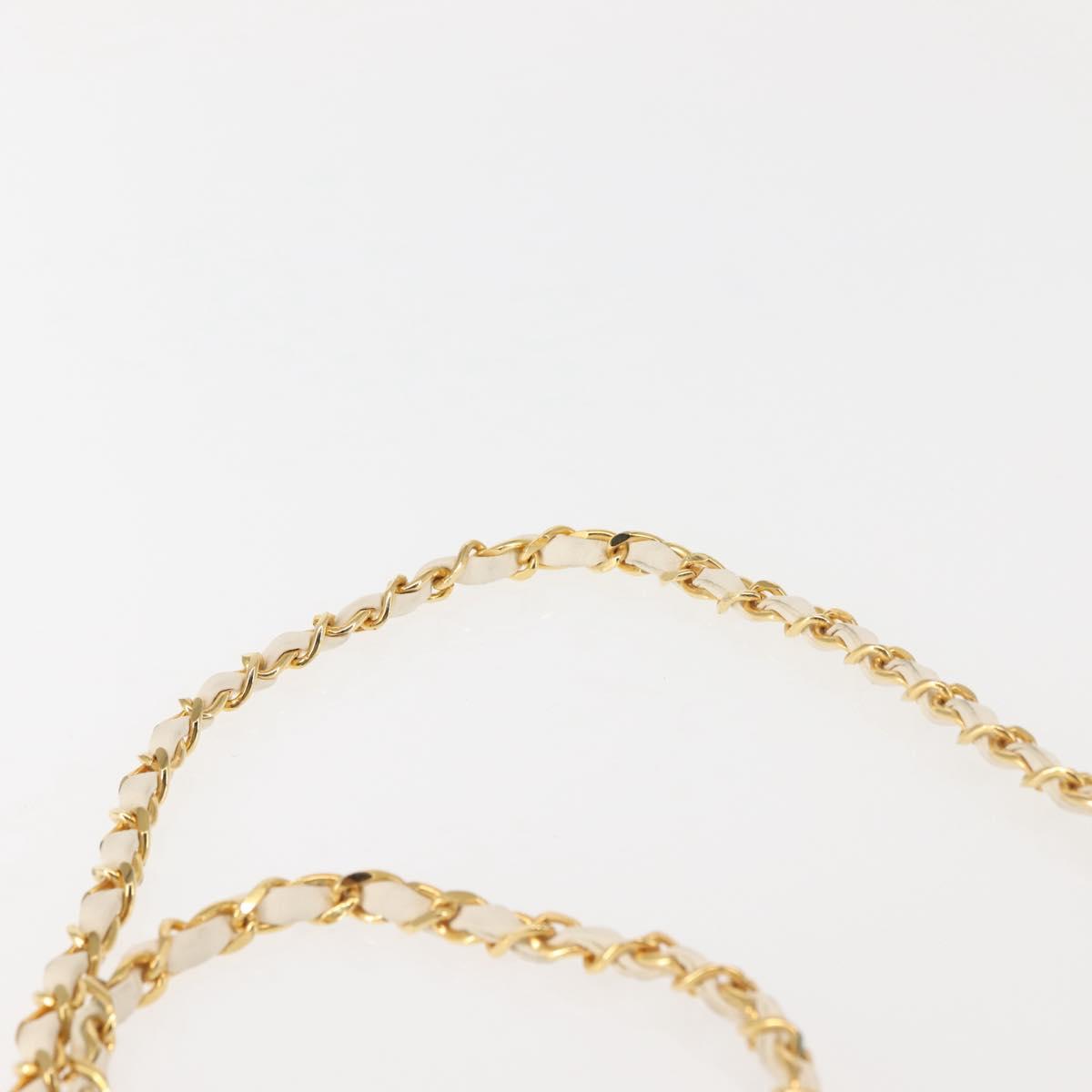 CHANEL Chain Bicolore Shoulder Bag Lamb Skin White Gold CC Auth 144923