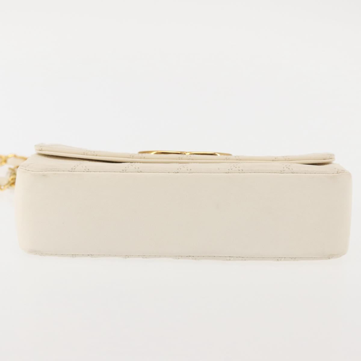 CHANEL Chain Bicolore Shoulder Bag Lamb Skin White Gold CC Auth 144923