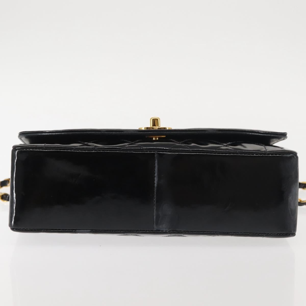 CHANEL Chain Diana Shoulder Bag Patent leather Black Gold CC Auth 144924