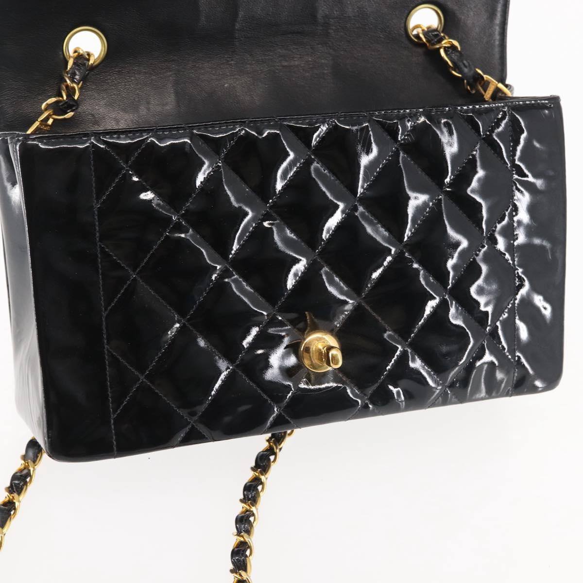 CHANEL Chain Diana Shoulder Bag Patent leather Black Gold CC Auth 144924