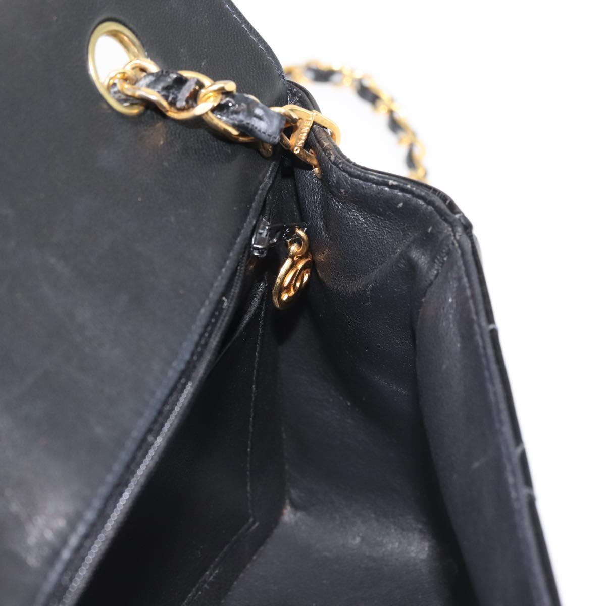 CHANEL Chain Diana Shoulder Bag Patent leather Black Gold CC Auth 144924