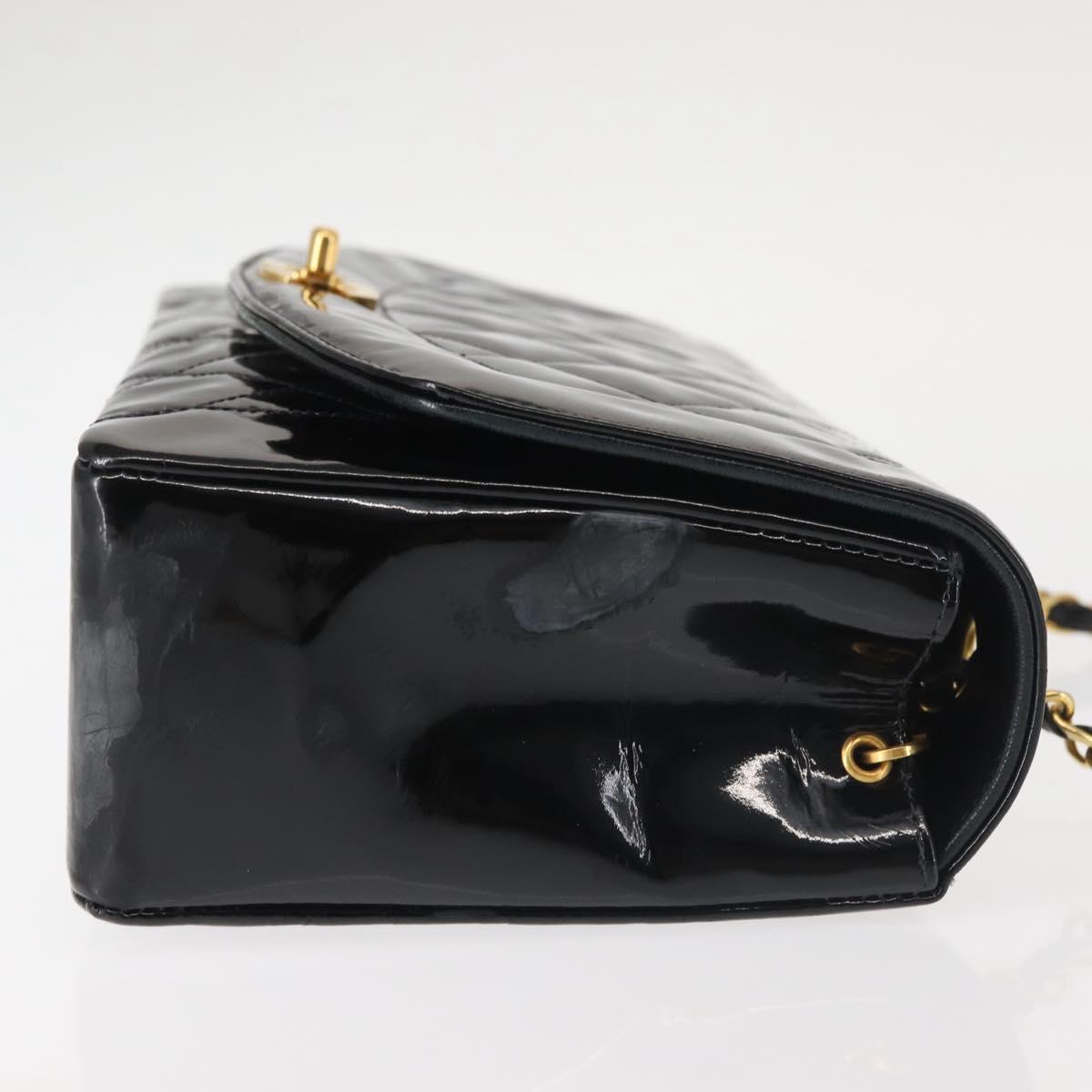 CHANEL Chain Diana Shoulder Bag Patent leather Black Gold CC Auth 144924