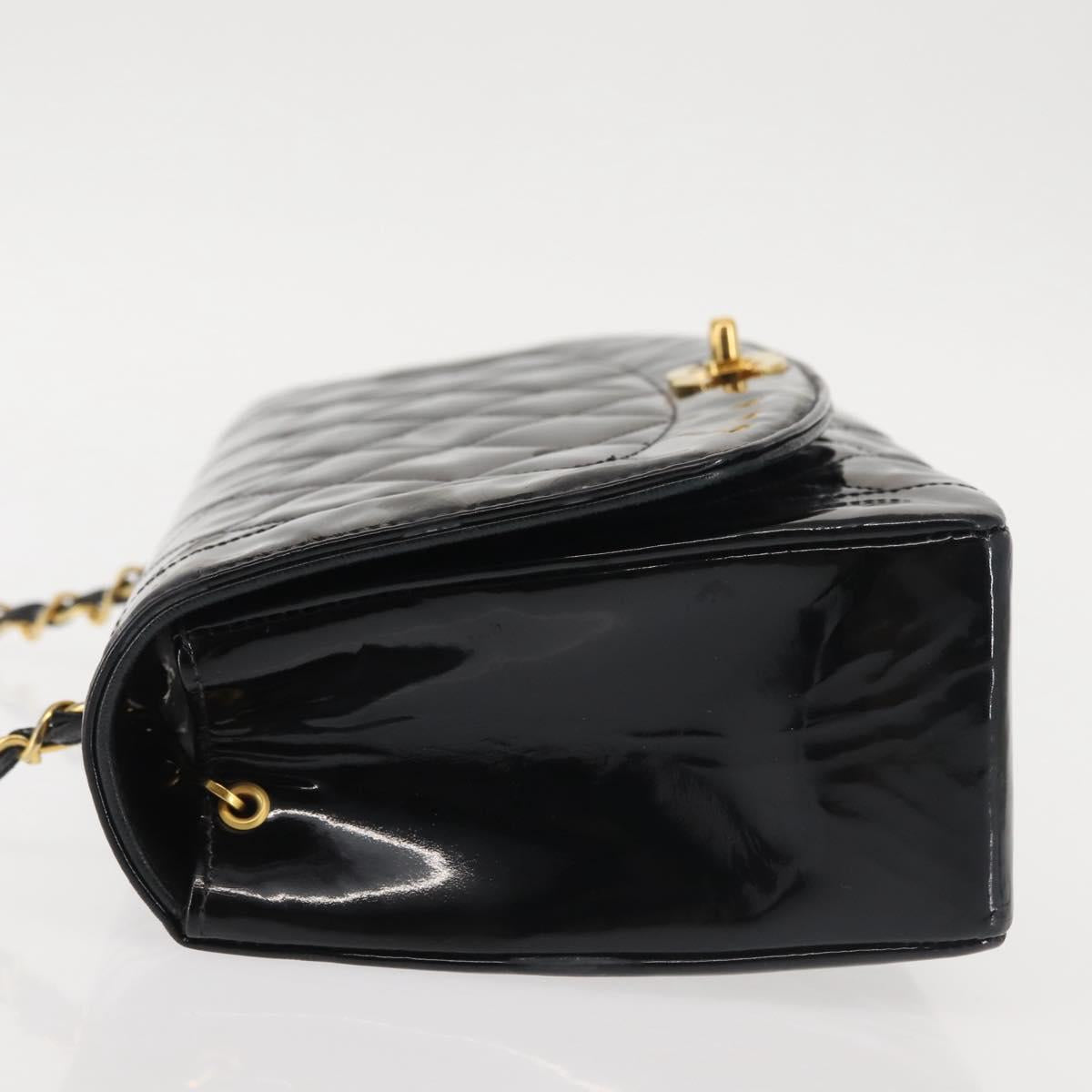 CHANEL Chain Diana Shoulder Bag Patent leather Black Gold CC Auth 144924