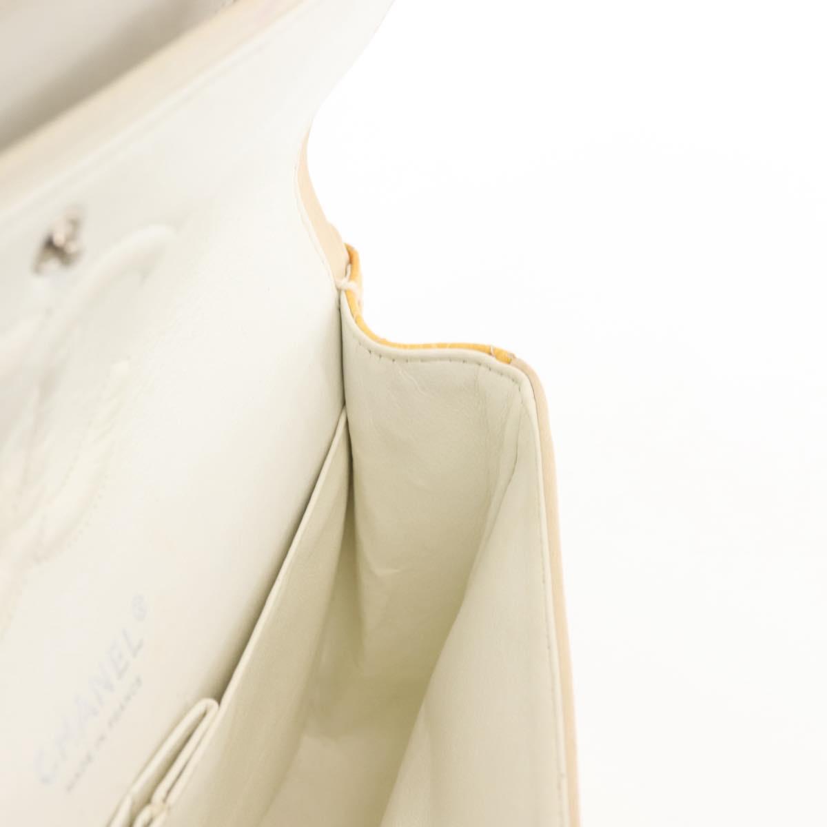 CHANEL Chain Matelasse25 Bag Patent leather Yellow Silver CC Auth 144925