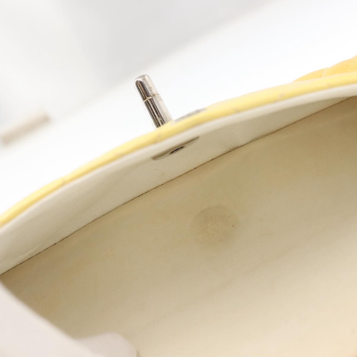 CHANEL Chain Matelasse25 Bag Patent leather Yellow Silver CC Auth 144925