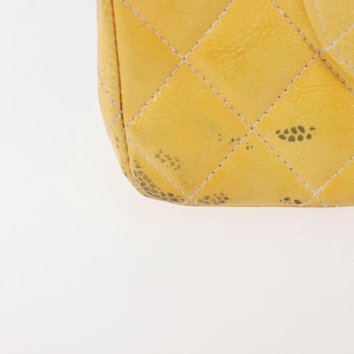 CHANEL Chain Matelasse25 Bag Patent leather Yellow Silver CC Auth 144925