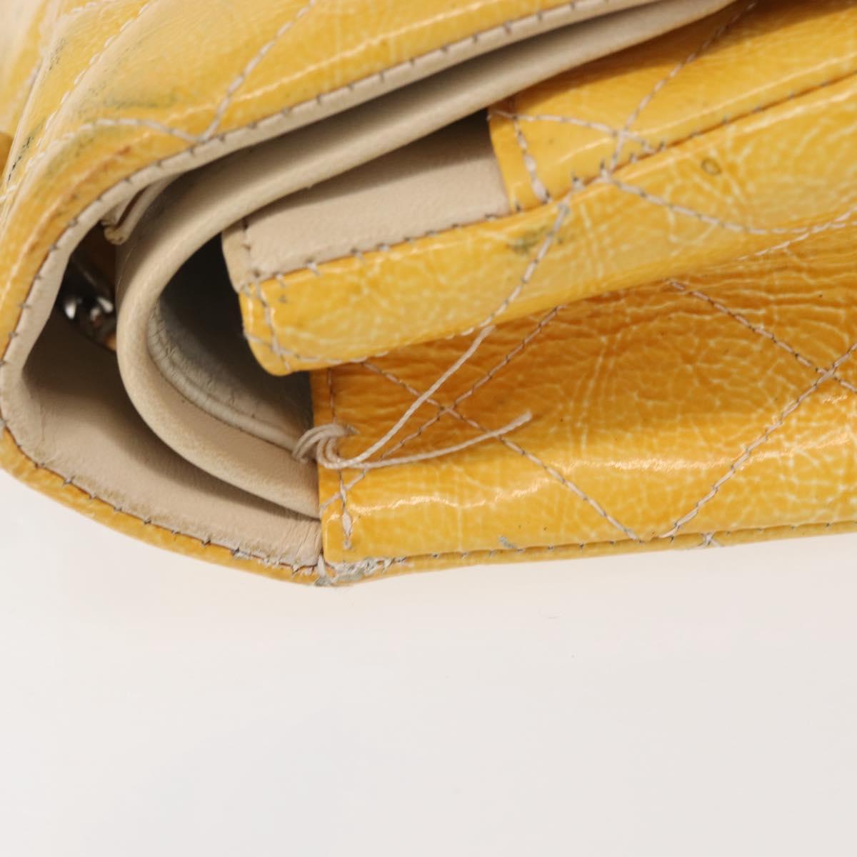 CHANEL Chain Matelasse25 Bag Patent leather Yellow Silver CC Auth 144925