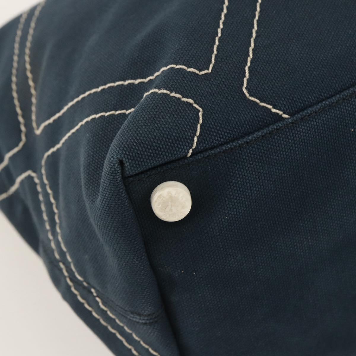 CHANEL Tote Bag Canvas Navy Silver CC Auth 144926