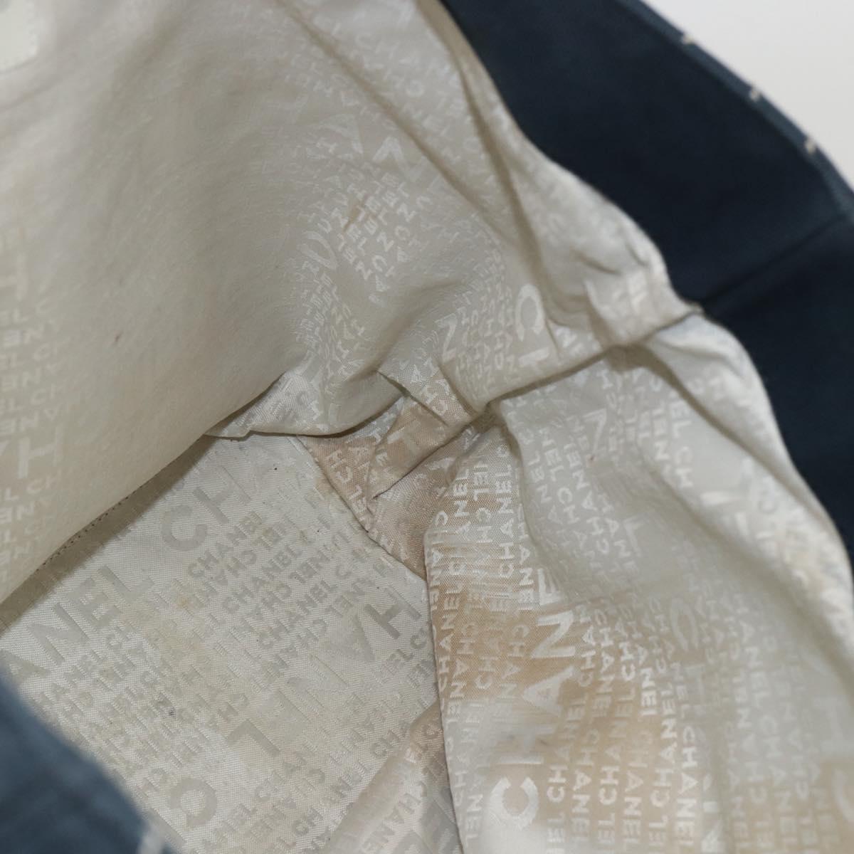 CHANEL Tote Bag Canvas Navy Silver CC Auth 144926