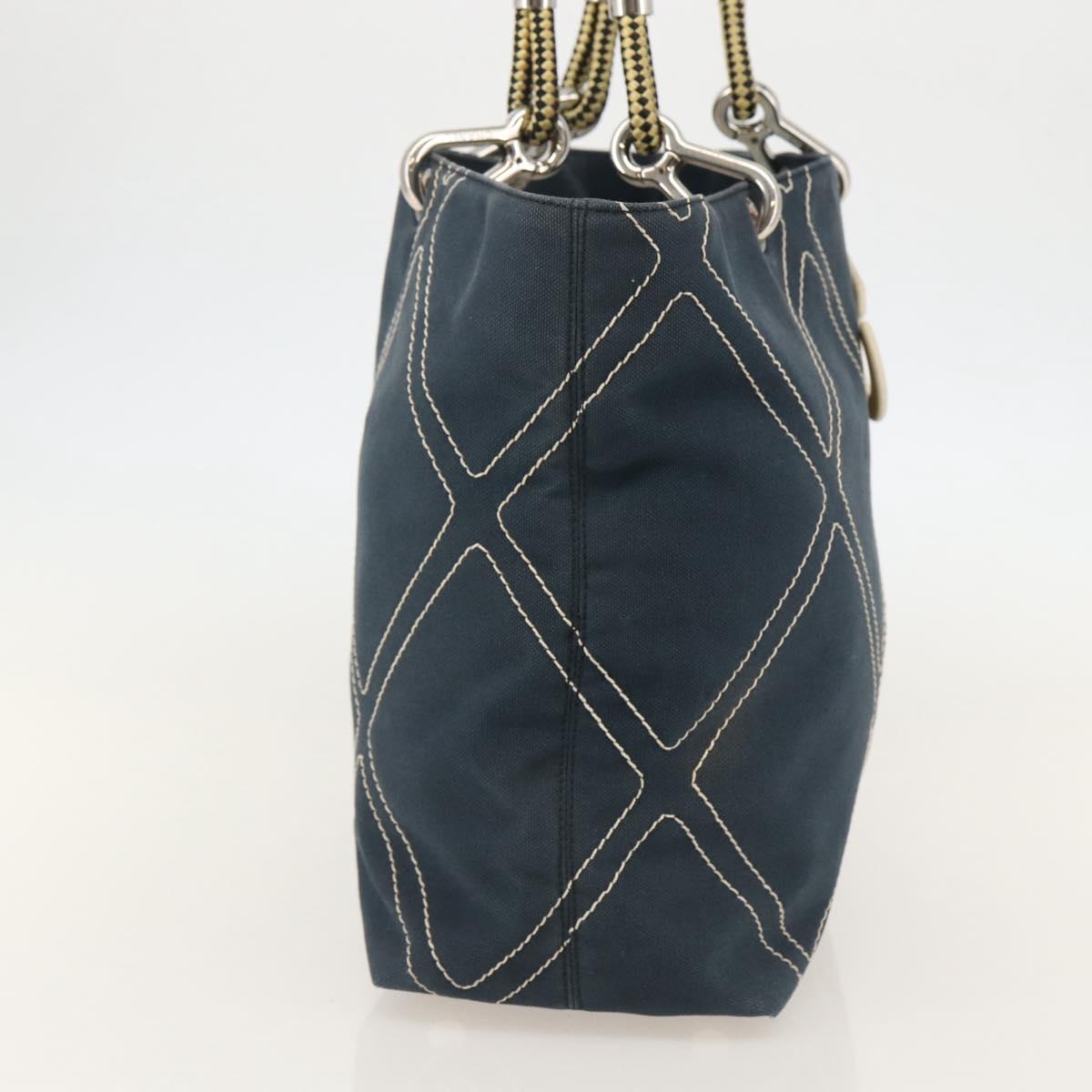 CHANEL Tote Bag Canvas Navy Silver CC Auth 144926