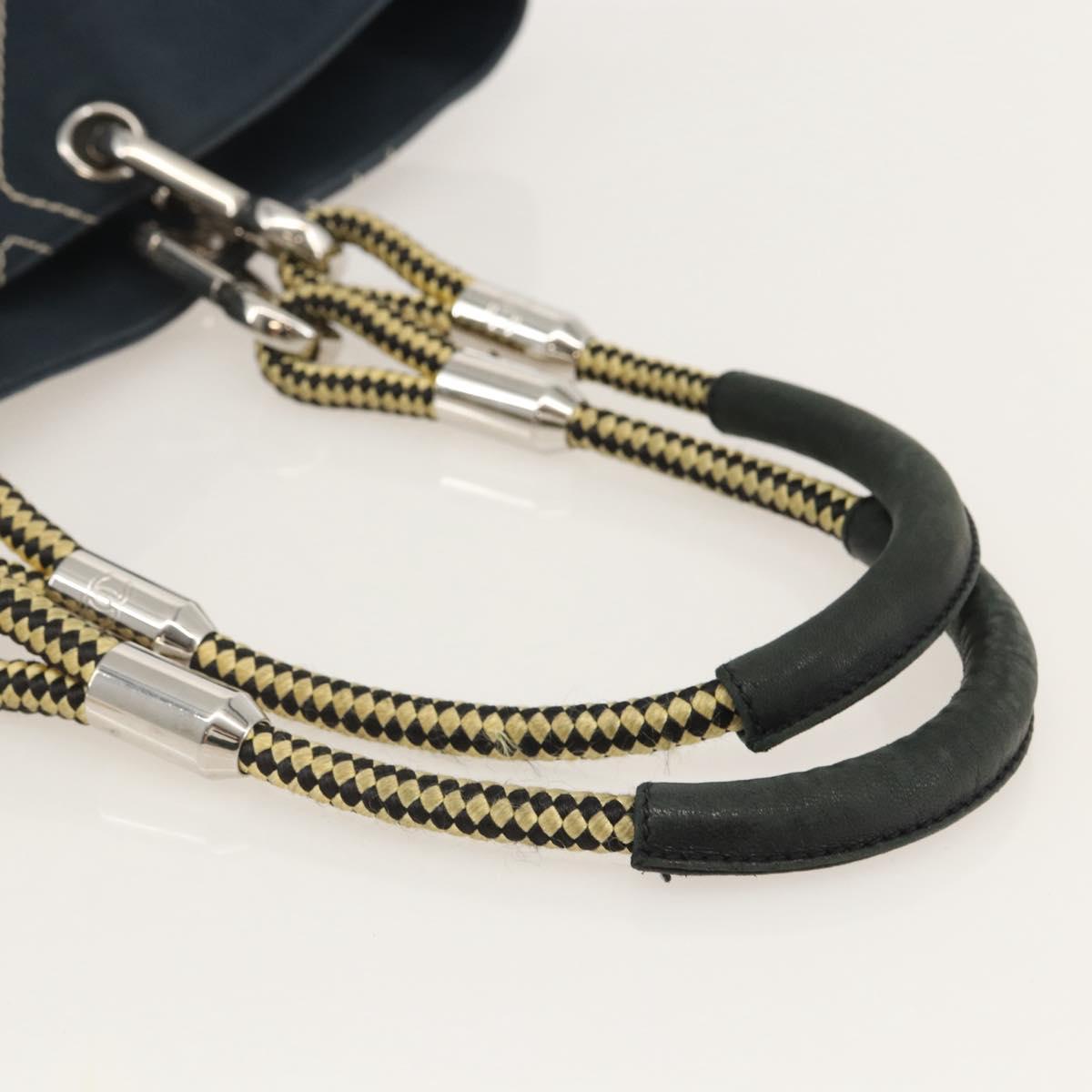 CHANEL Tote Bag Canvas Navy Silver CC Auth 144926