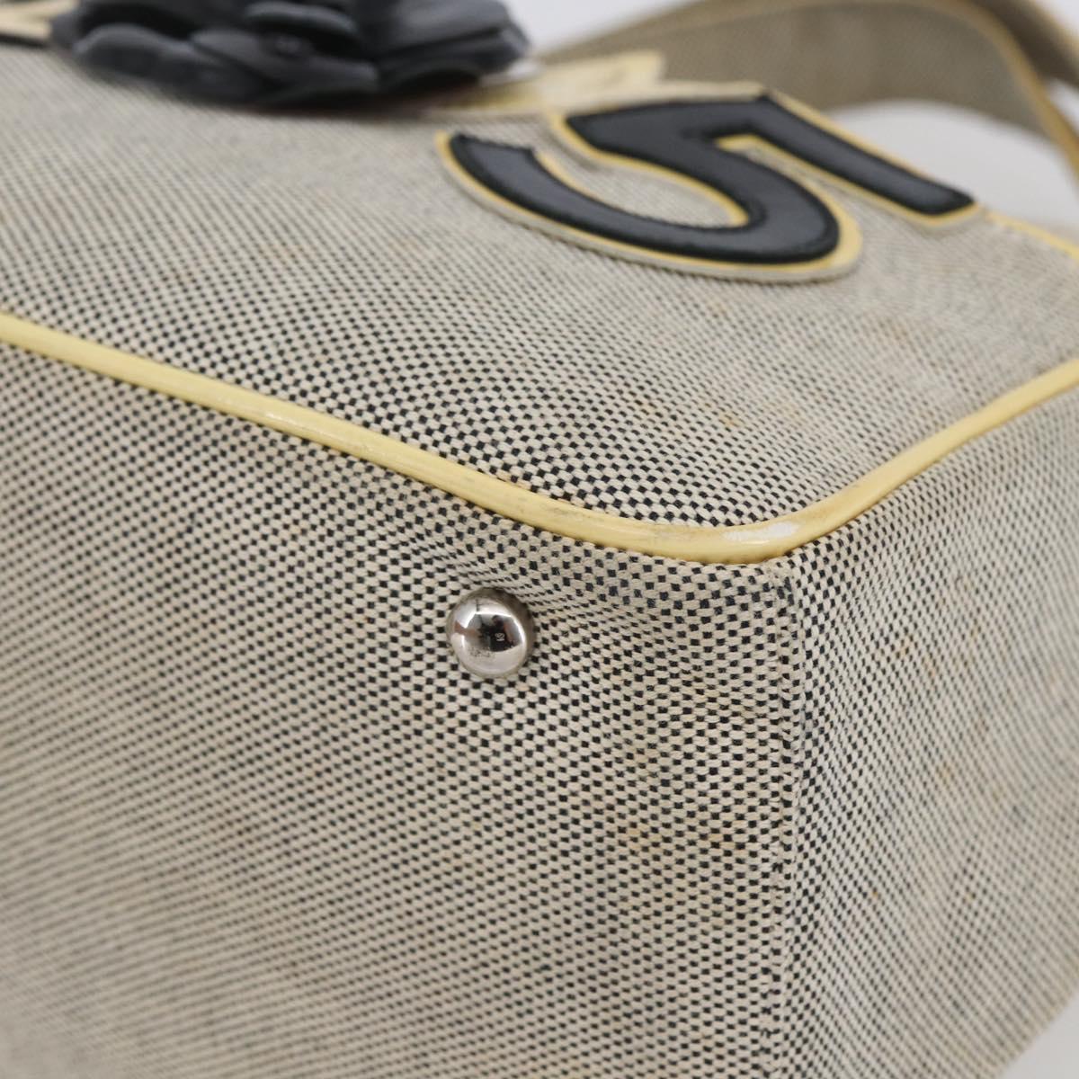 CHANEL Choco Bar Camelia Tote Bag Canvas Gray Silver CC Auth 144927