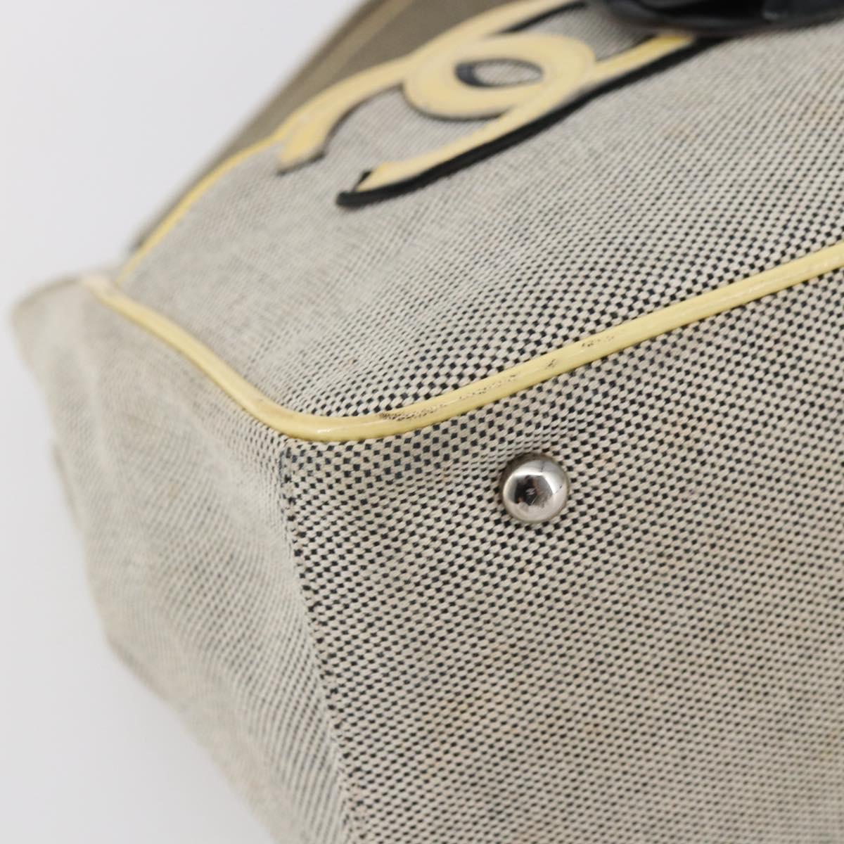 CHANEL Choco Bar Camelia Tote Bag Canvas Gray Silver CC Auth 144927