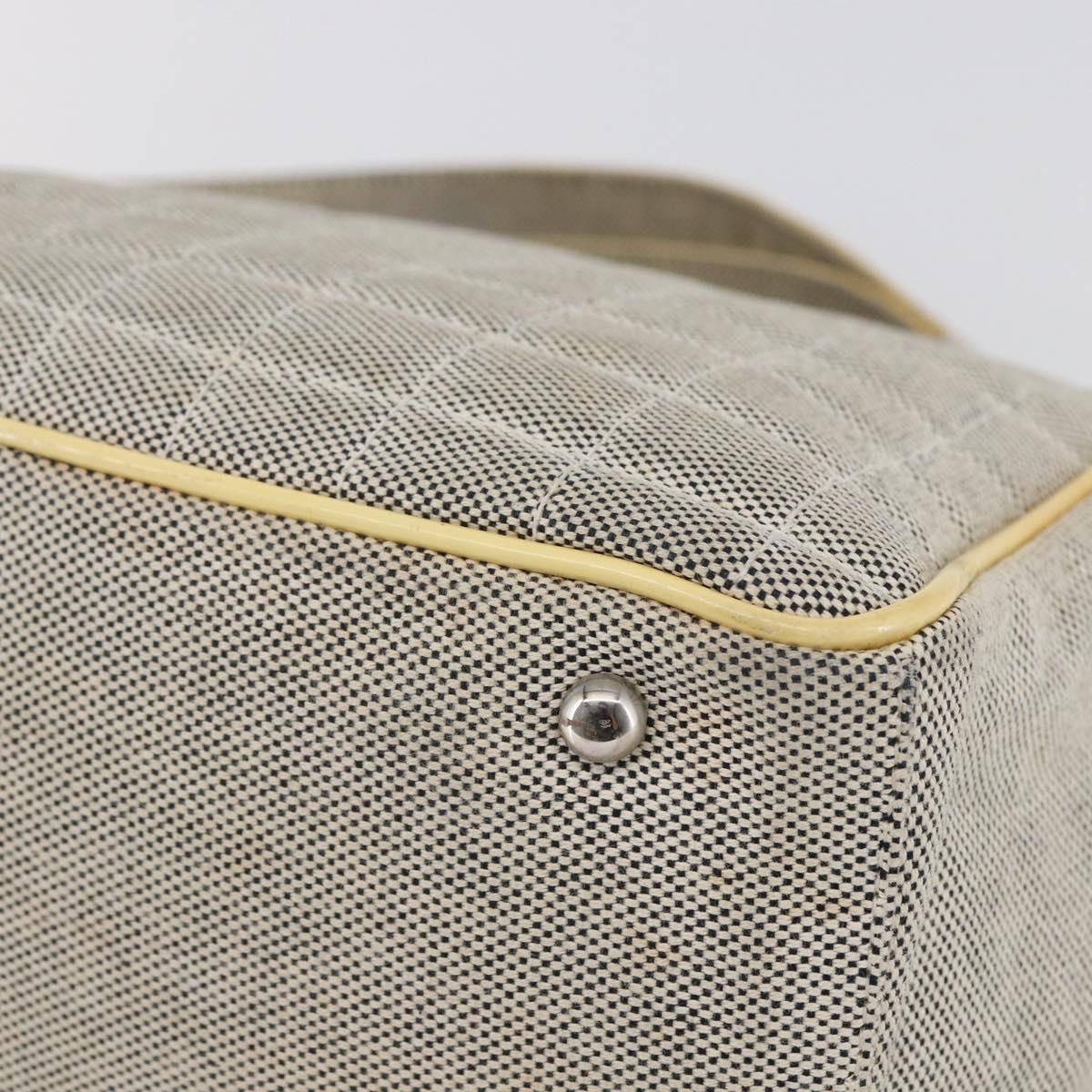 CHANEL Choco Bar Camelia Tote Bag Canvas Gray Silver CC Auth 144927