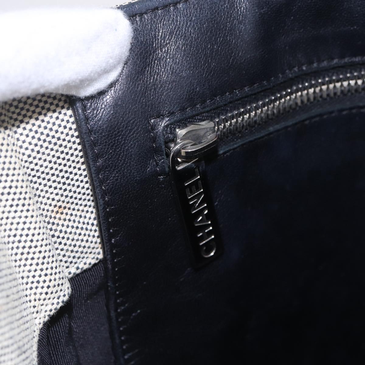 CHANEL Choco Bar Camelia Tote Bag Canvas Gray Silver CC Auth 144927