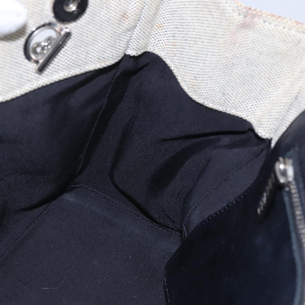 CHANEL Choco Bar Camelia Tote Bag Canvas Gray Silver CC Auth 144927