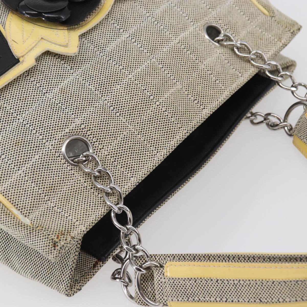 CHANEL Choco Bar Camelia Tote Bag Canvas Gray Silver CC Auth 144927