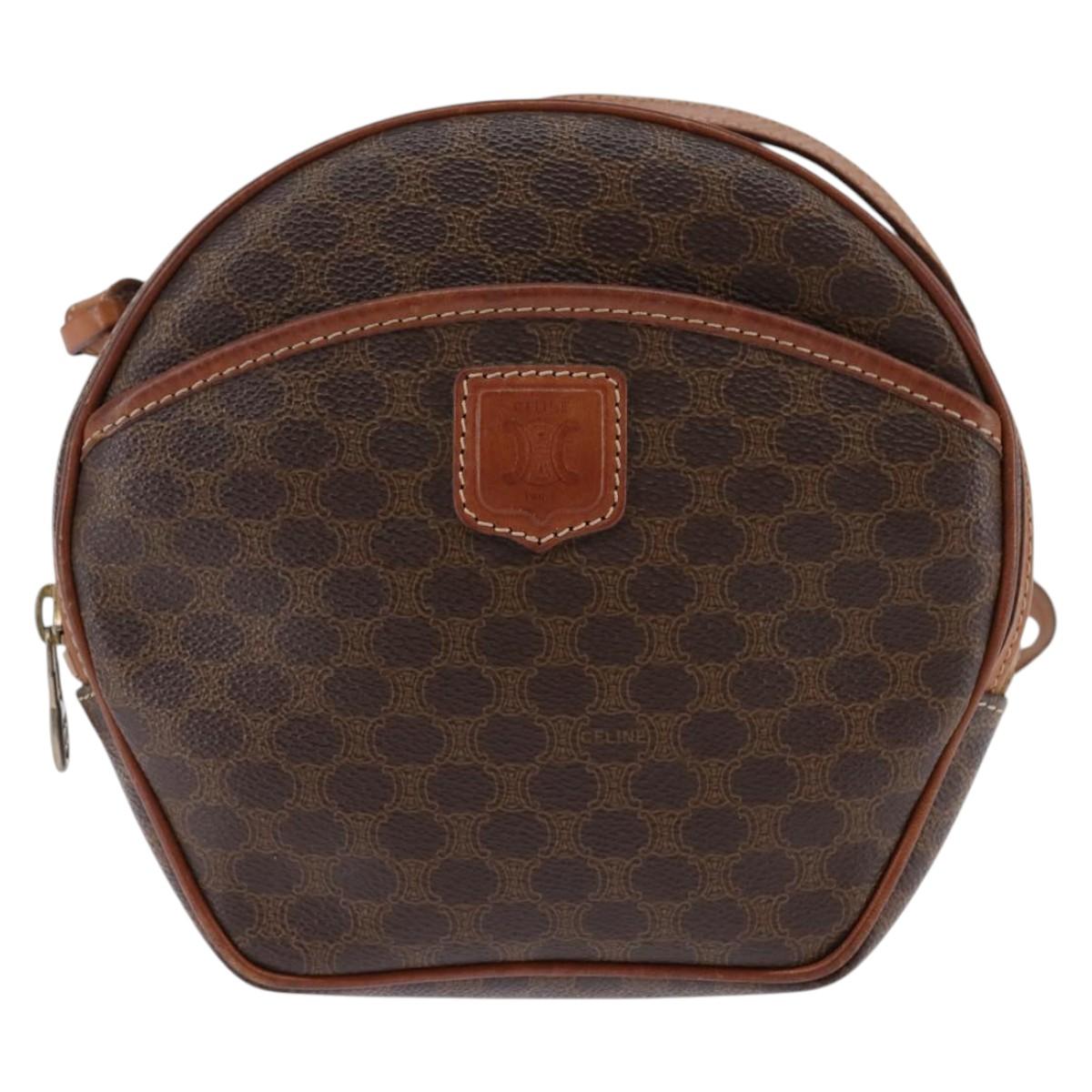 CELINE Macadam Canvas Shoulder Bag PVC Leather Brown Gold Auth 144936