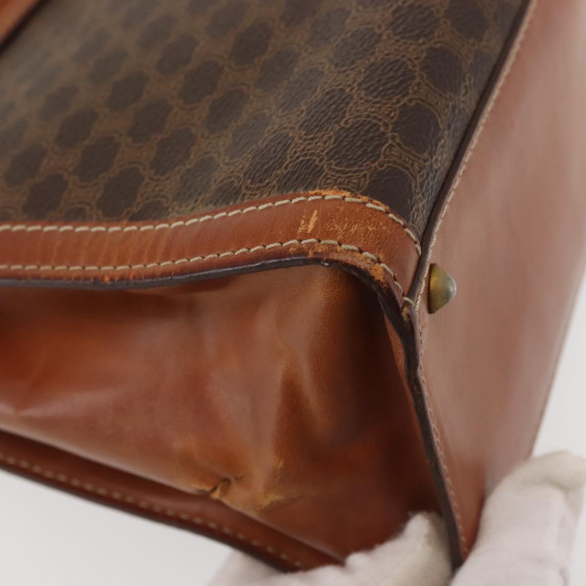 CELINE Macadam Canvas Hand Bag PVC Leather Brown Gold Auth 144937