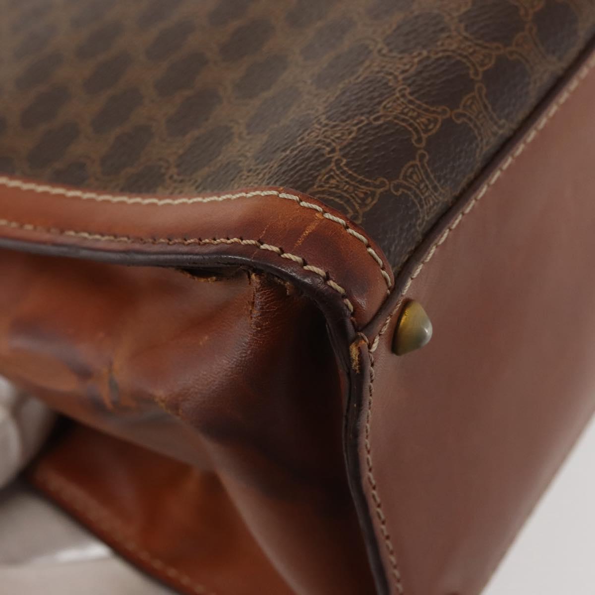 CELINE Macadam Canvas Hand Bag PVC Leather Brown Gold Auth 144937