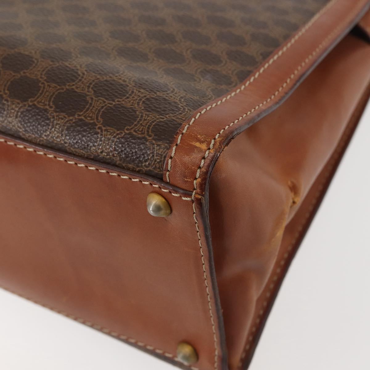 CELINE Macadam Canvas Hand Bag PVC Leather Brown Gold Auth 144937