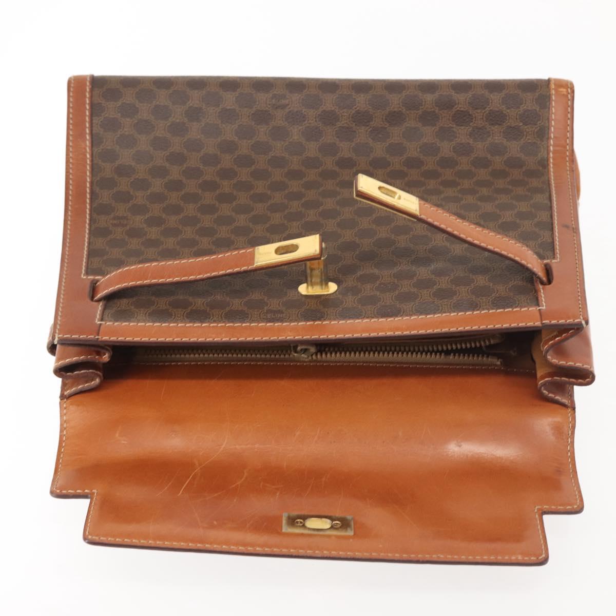 CELINE Macadam Canvas Hand Bag PVC Leather Brown Gold Auth 144937