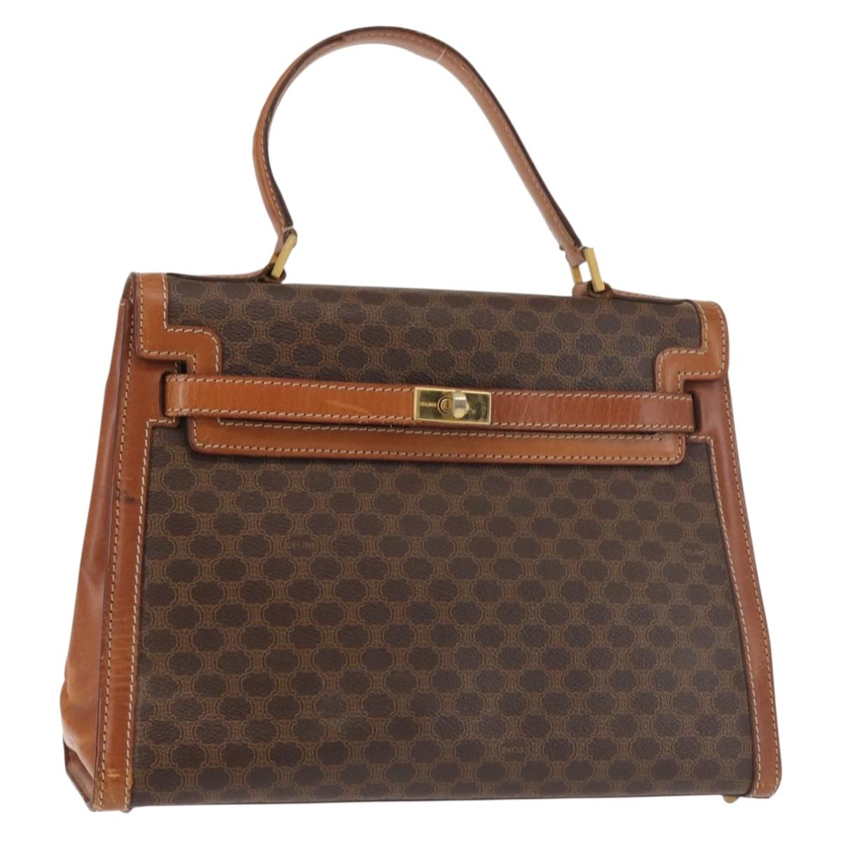CELINE Macadam Canvas Hand Bag PVC Leather Brown Gold Auth 144937