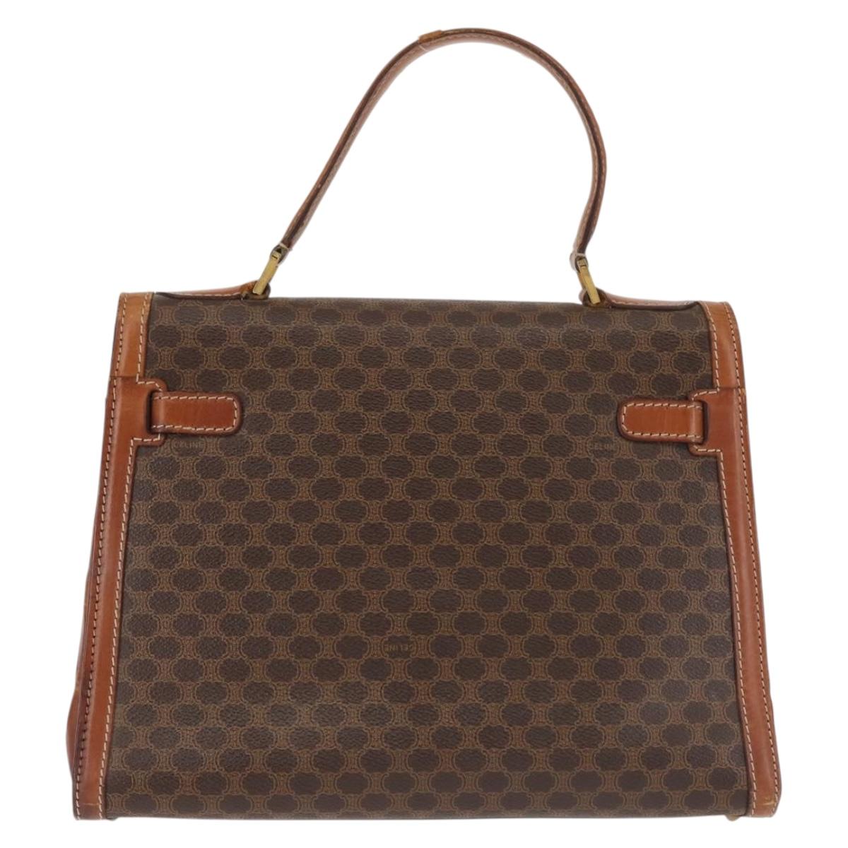 CELINE Macadam Canvas Hand Bag PVC Leather Brown Gold Auth 144937