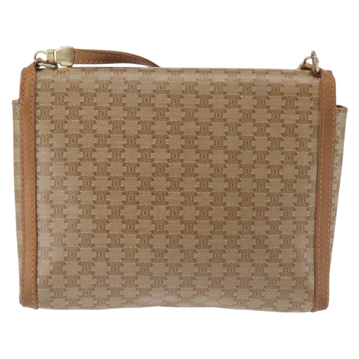 CELINE Macadam Canvas Shoulder Bag PVC Beige Gold Auth 144939