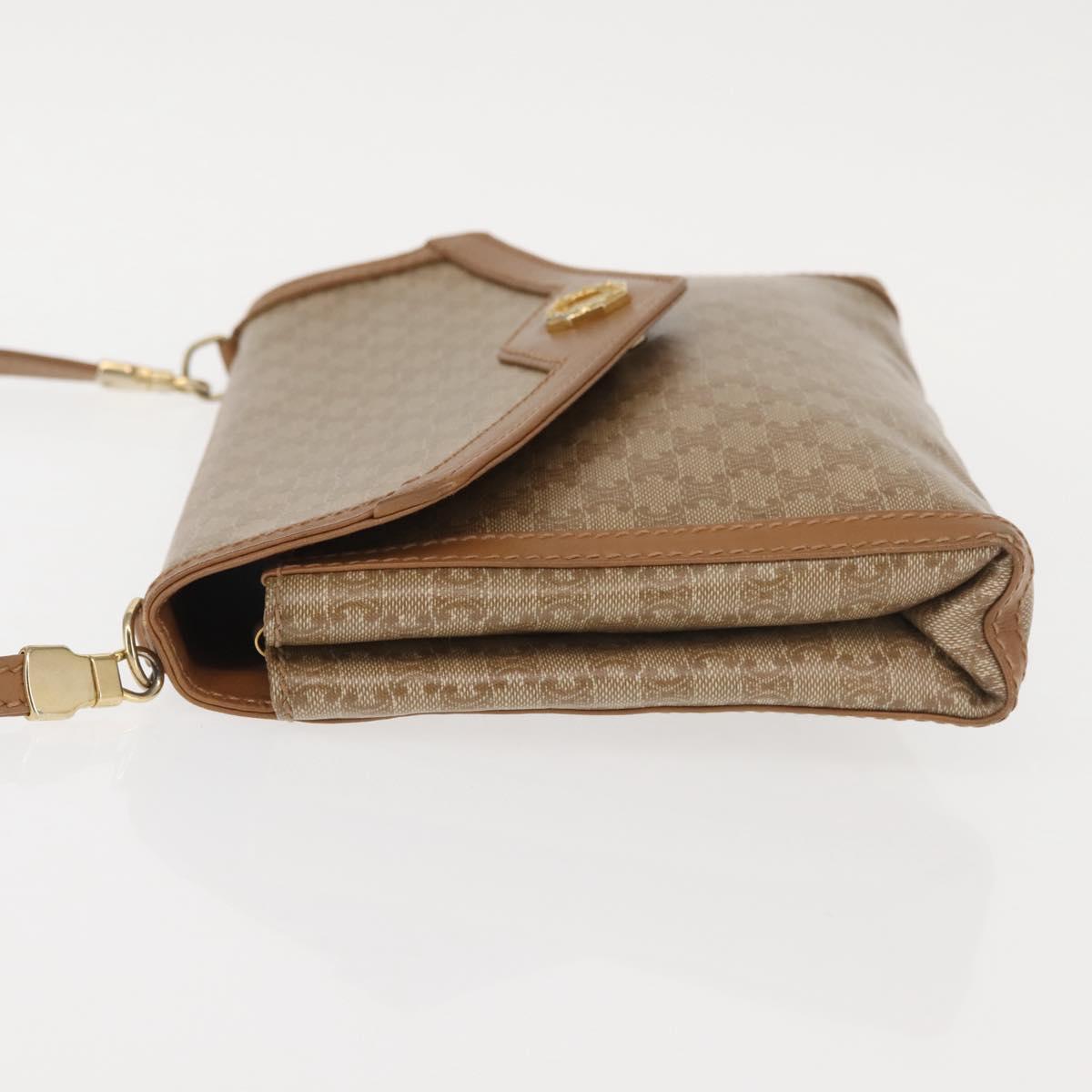 CELINE Macadam Canvas Shoulder Bag PVC Beige Gold Auth 144939