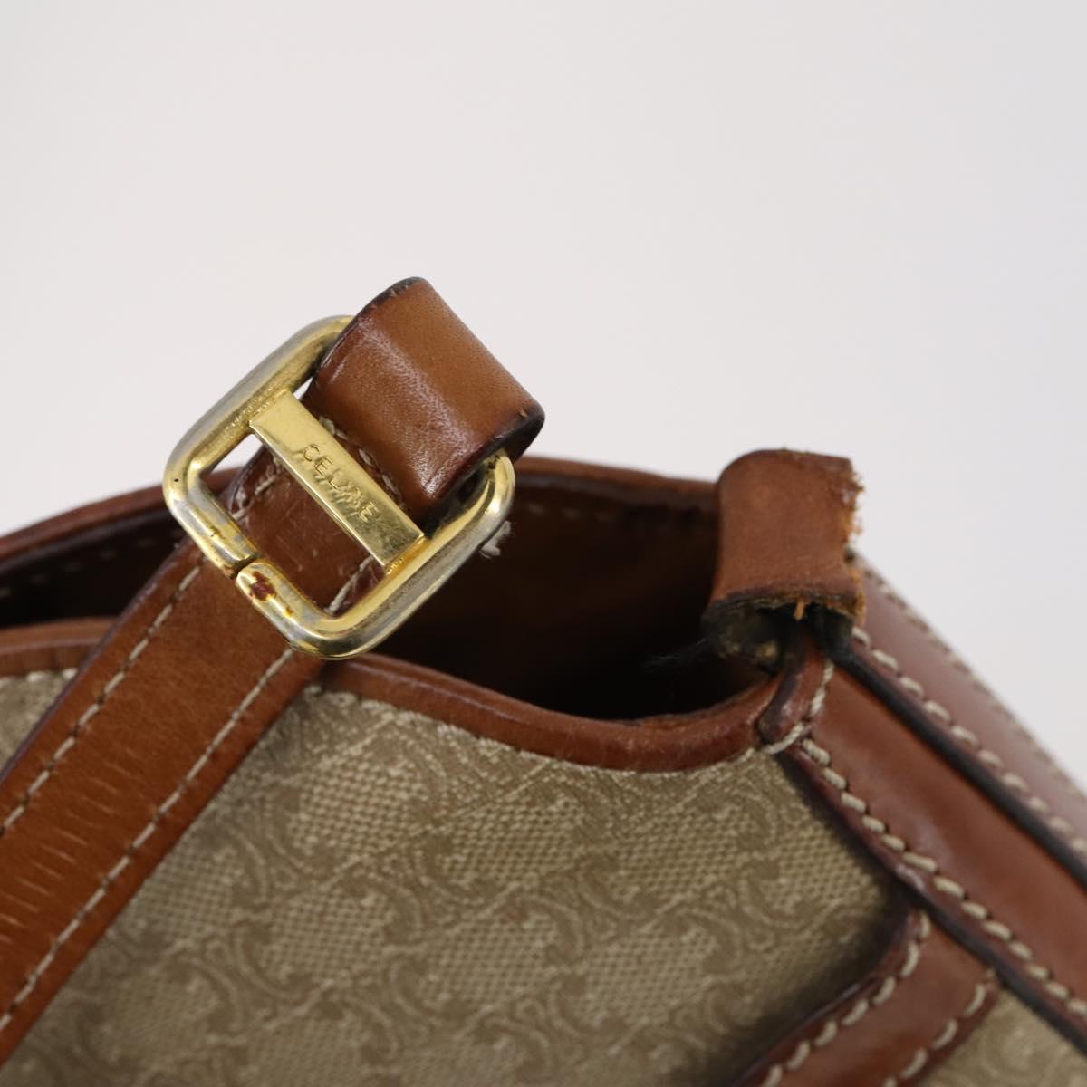 CELINE Macadam Canvas Shoulder Bag PVC Beige Gold Auth 144940