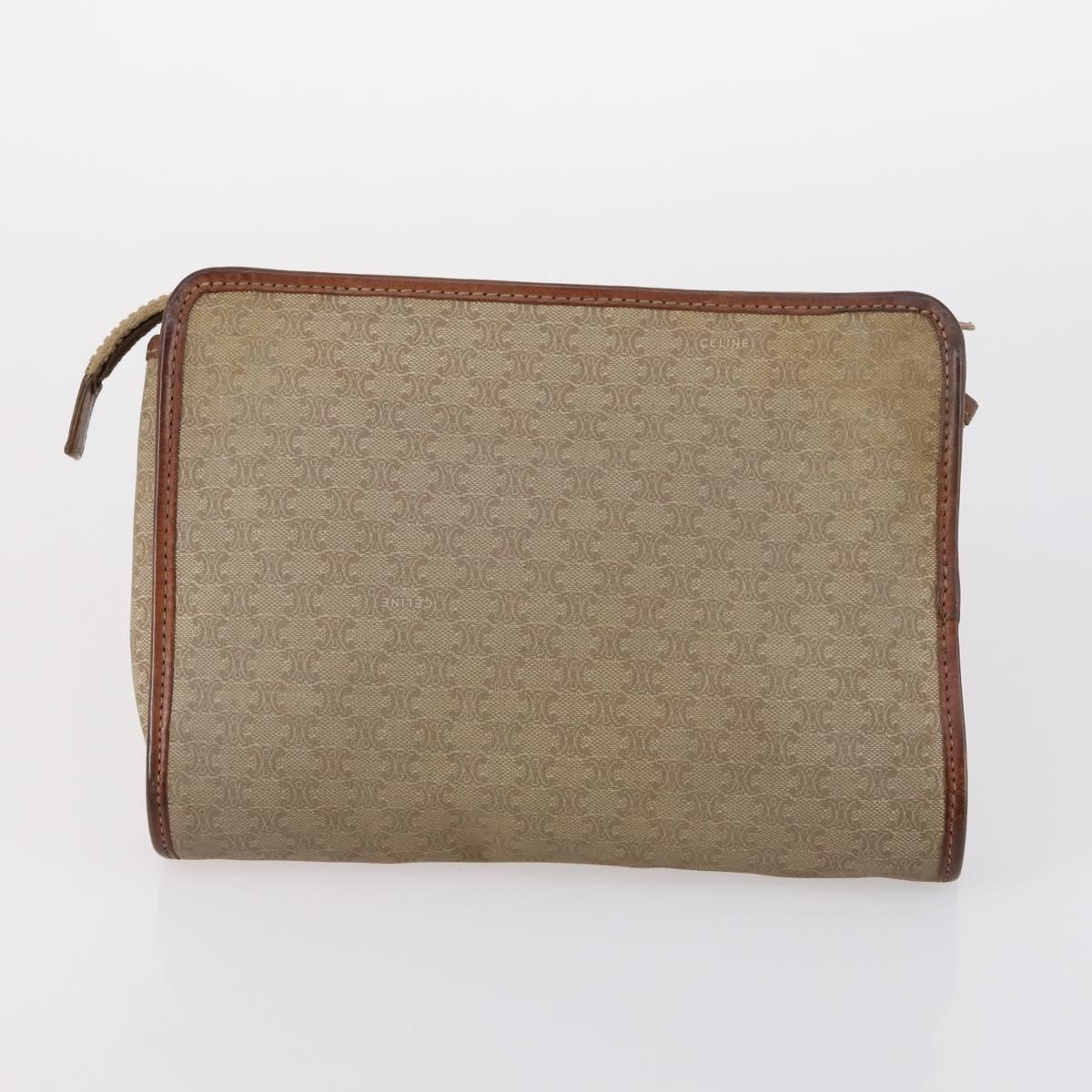 CELINE Macadam Canvas Shoulder Bag PVC Beige Gold Auth 144940