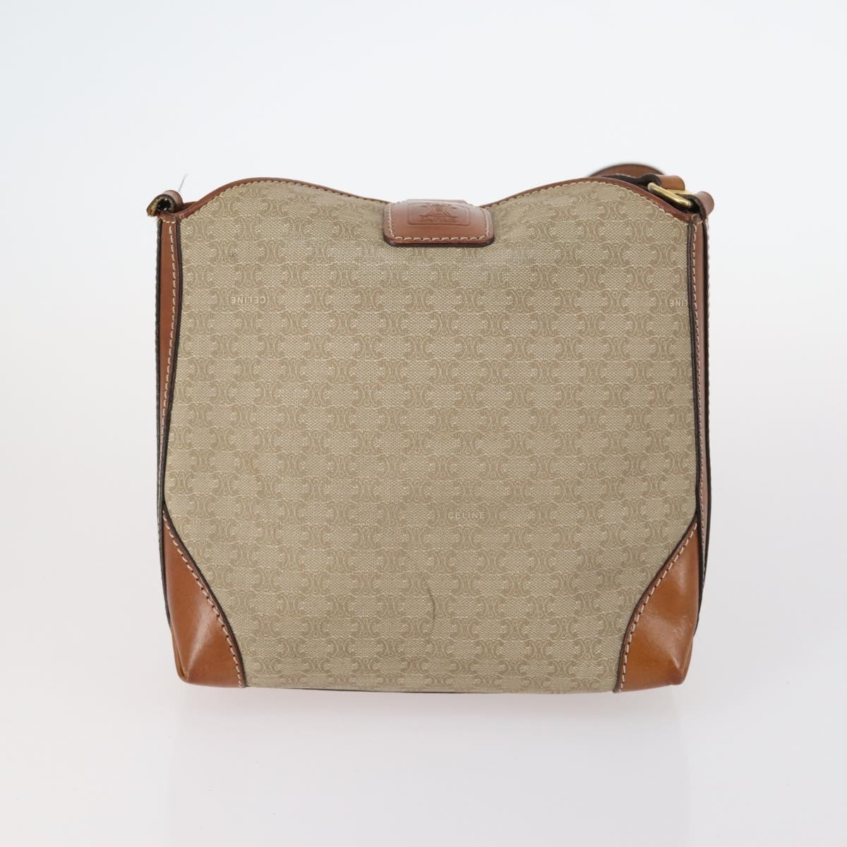 CELINE Macadam Canvas Shoulder Bag PVC Beige Gold Auth 144940