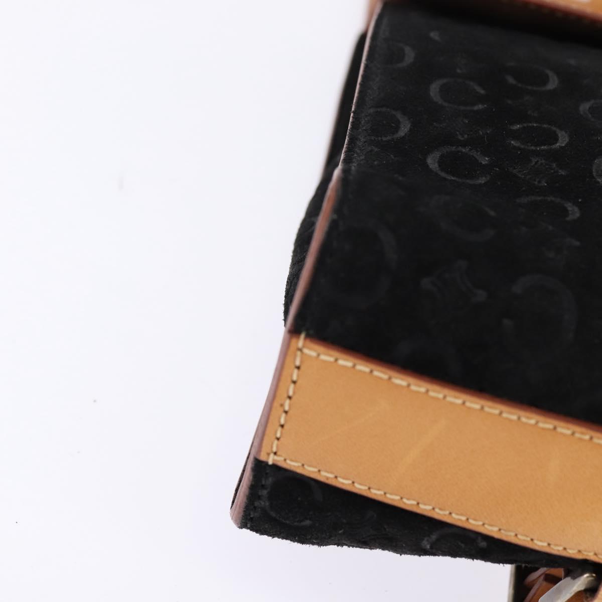 CELINE C Macadam Canvas Shoulder Bag Suede Black Silver Auth 144950