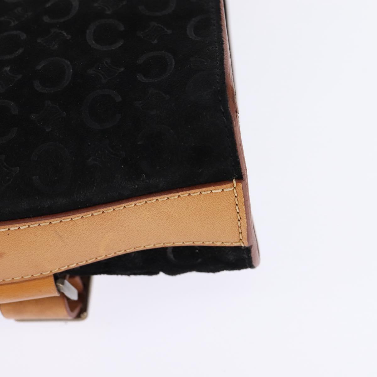 CELINE C Macadam Canvas Shoulder Bag Suede Black Silver Auth 144950