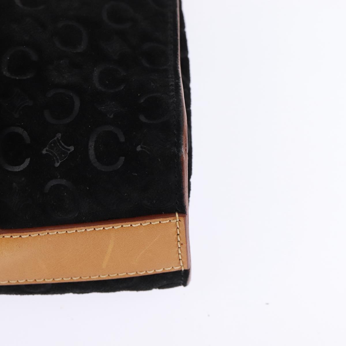 CELINE C Macadam Canvas Shoulder Bag Suede Black Silver Auth 144950