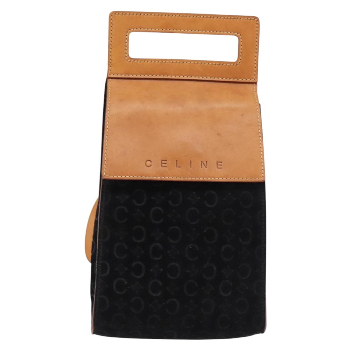 CELINE C Macadam Canvas Shoulder Bag Suede Black Silver Auth 144950