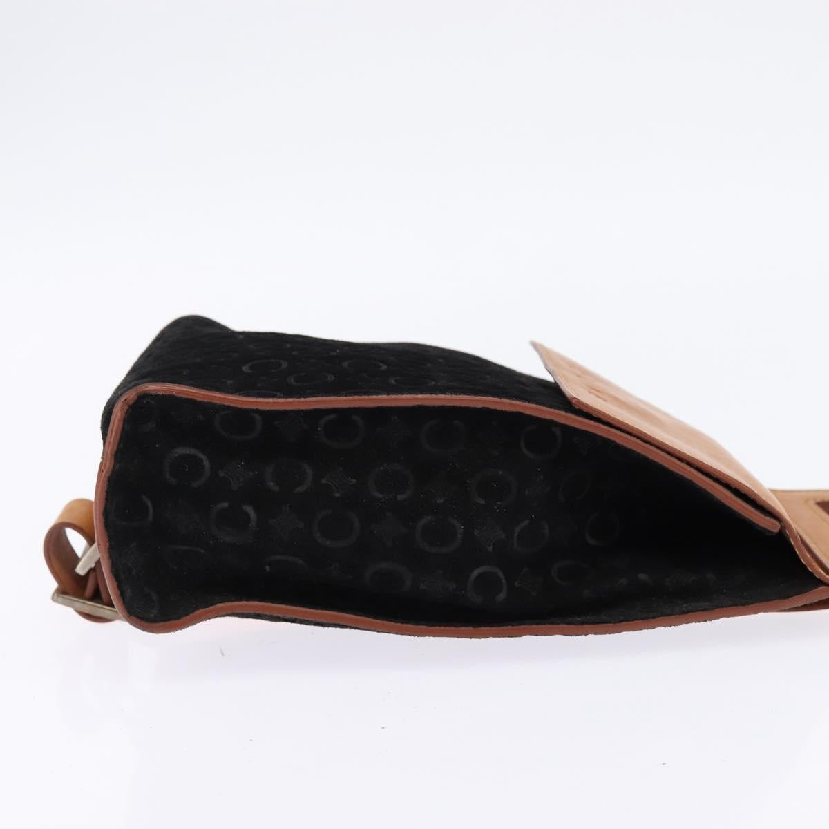 CELINE C Macadam Canvas Shoulder Bag Suede Black Silver Auth 144950