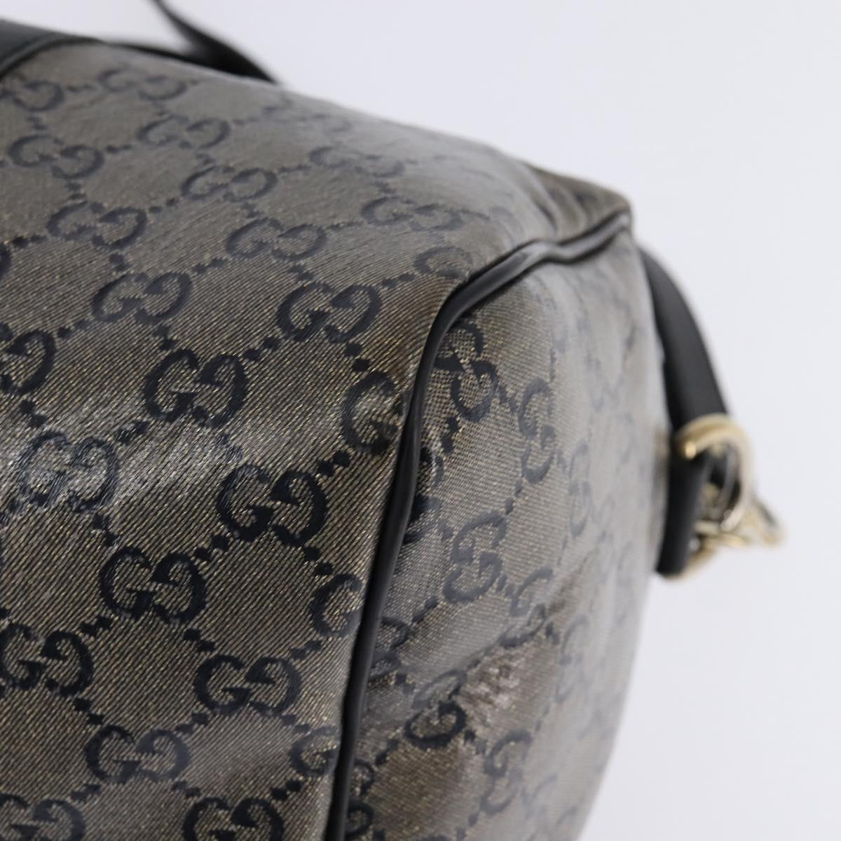 GUCCI GG Crystal Boston Bag Coated Canvas 2way Navy Gold 203696 Auth 144972