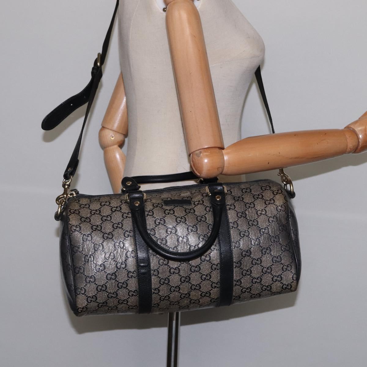 GUCCI GG Crystal Boston Bag Coated Canvas 2way Navy Gold 203696 Auth 144972