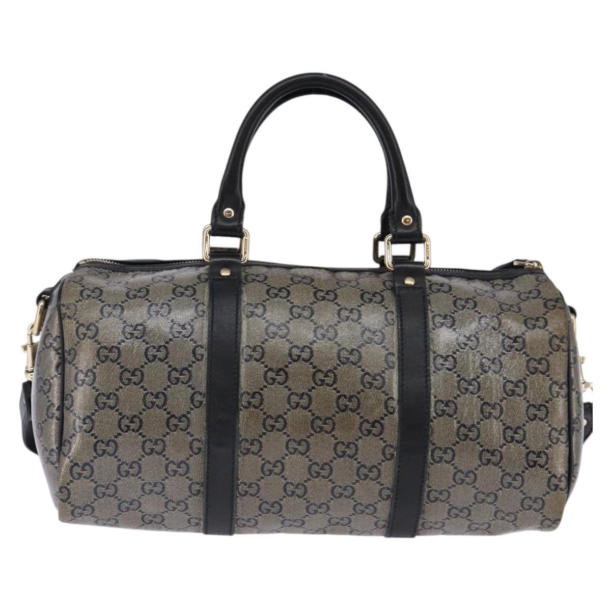 GUCCI GG Crystal Boston Bag Coated Canvas 2way Navy Gold 203696 Auth 144972