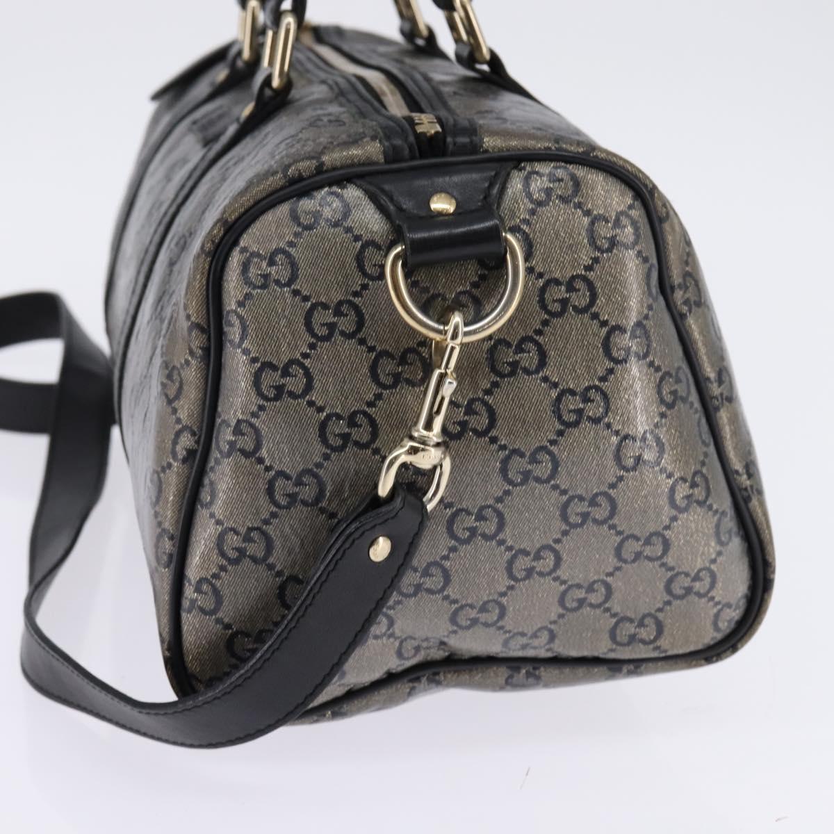 GUCCI GG Crystal Boston Bag Coated Canvas 2way Navy Gold 203696 Auth 144972