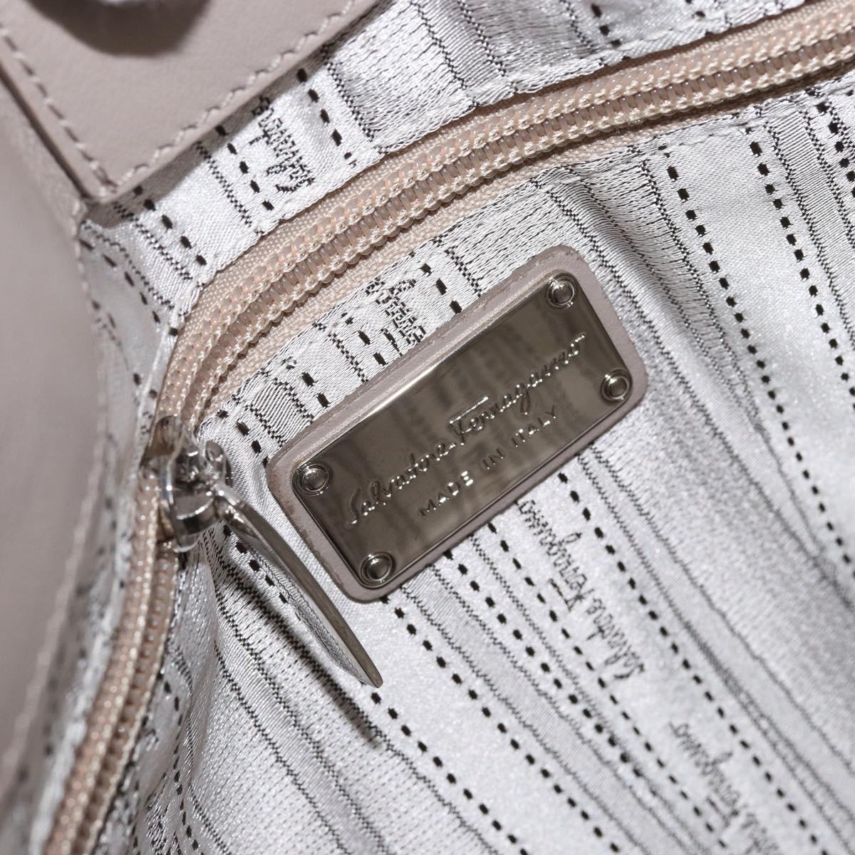 Salvatore Ferragamo Vala Tote Bag Enamel Khaki Silver Auth 144975