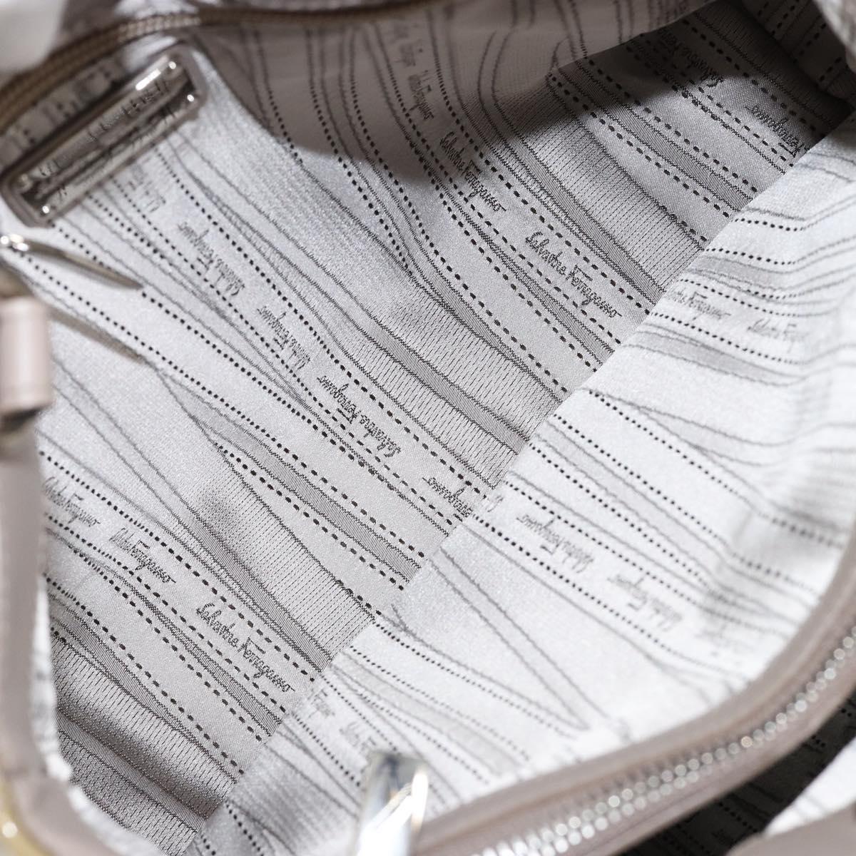 Salvatore Ferragamo Vala Tote Bag Enamel Khaki Silver Auth 144975