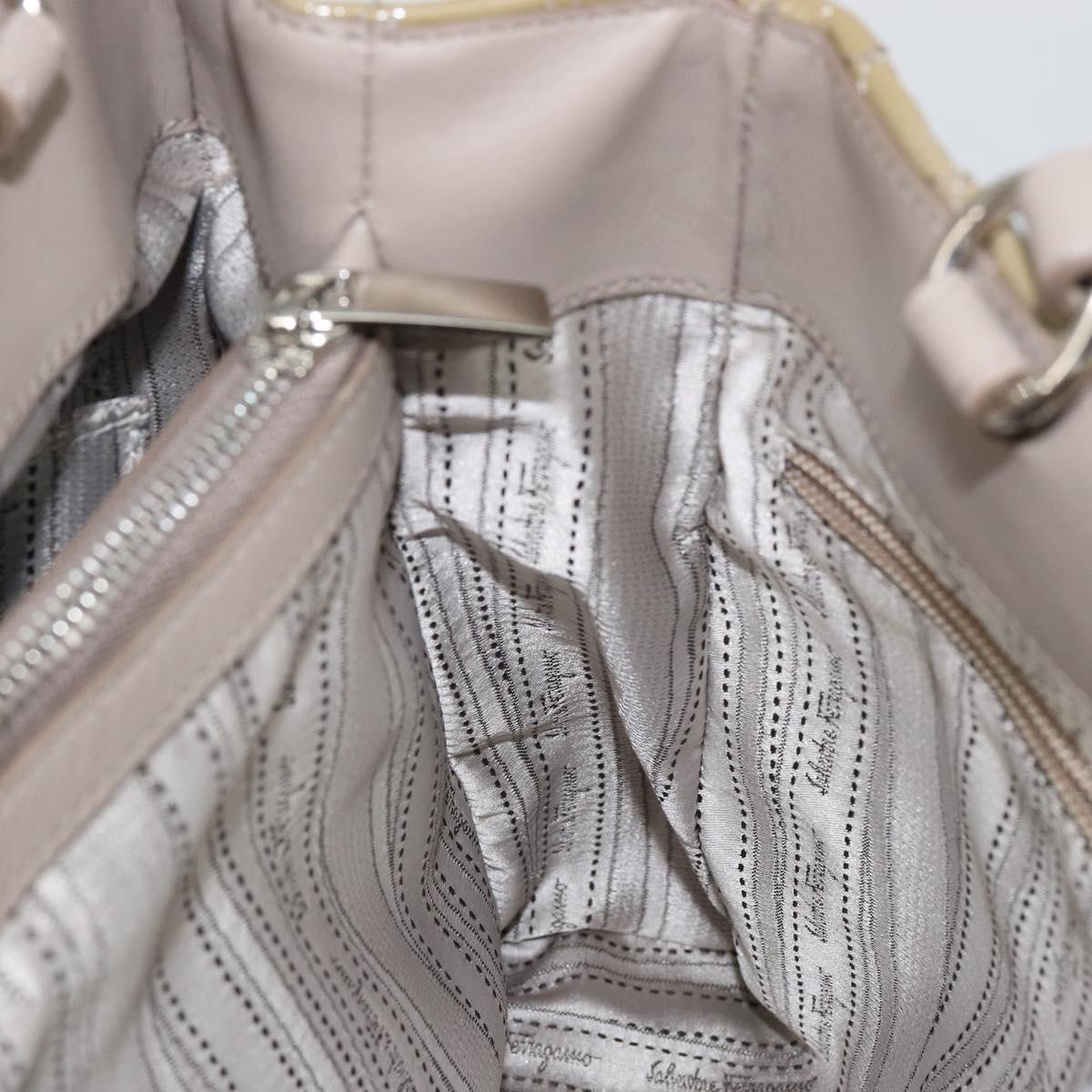 Salvatore Ferragamo Vala Tote Bag Enamel Khaki Silver Auth 144975